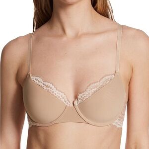 NWT Natori Women’s Breakout Full Fit Contour Style #731319, Lace Trim Bra, Beige